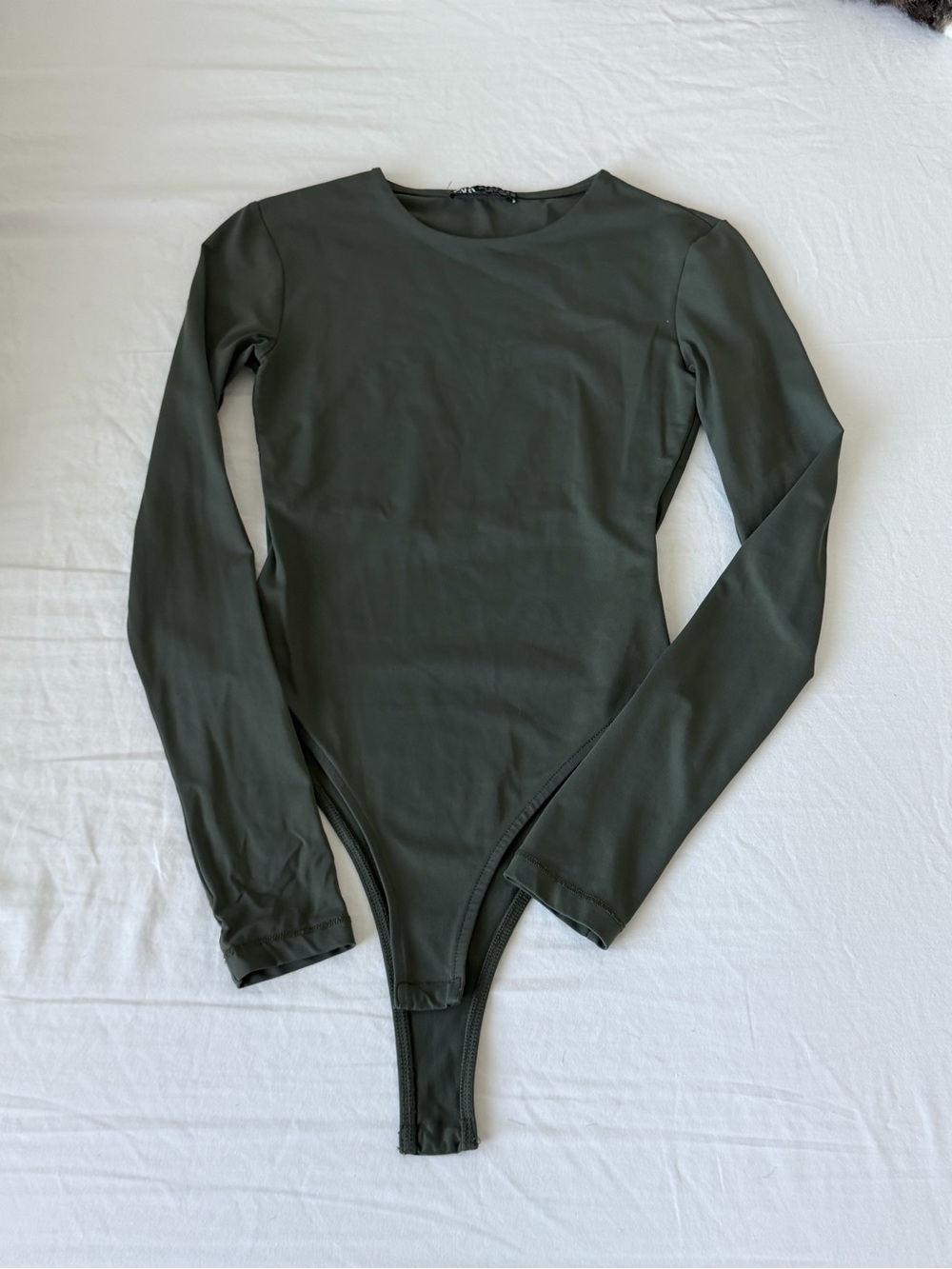 Zara Long Sleeve Olive Green Bodysuit